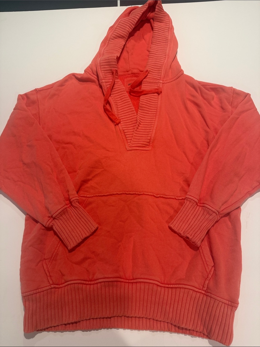 Aerie Coral Red Hooded Pullover Sweatshirt